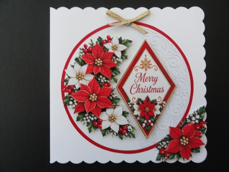 Merry Christmas 7x7 Red & White Poinsettia Card Kit with Gold Festive Diamond  by Valerie Spowart
