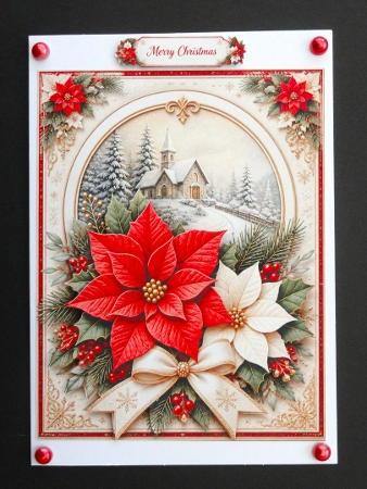 A5 Vintage Christmas Poinsettia - Quick Card Front, Gift Tags and sentiments  by Valerie Spowart