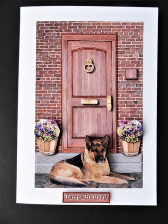 German Shepherd on a Door Step by Valerie Spowart