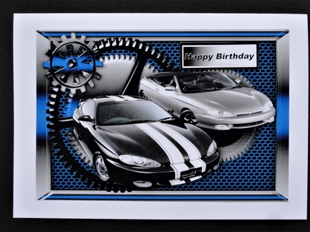 Silver/black Sports Cars in Steampunk Frame Birthday A4 by Valerie Spowart