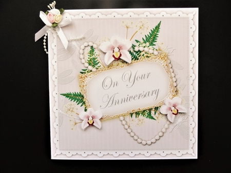White Orchids Your Anniversary 8in Vintage Decoupage Topper by Valerie Spowart