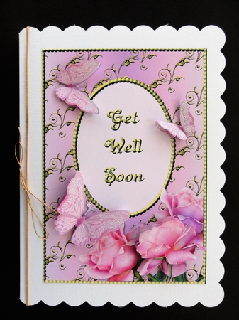 Pink Rose Corner with Butterflies - Get Well Soon by Valerie Spowart