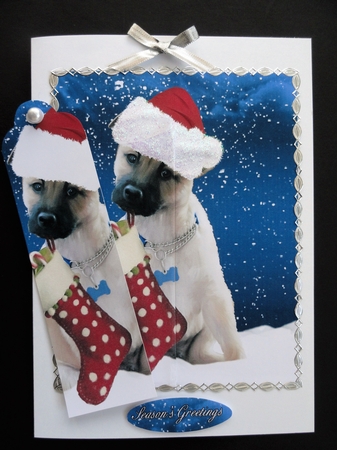 Christmas Bookmark Quick Card with Puppy and Stocking by Valerie Spowart