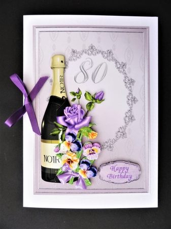 Champagne and Flowers 80th Birthday Decoupage Card. Comes W by Valerie Spowart