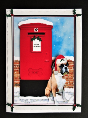 Boxer Dog Christmas Post Box Scene by Valerie Spowart
