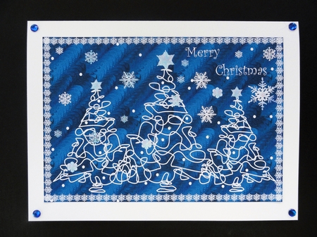 A4 Three Christmas Trees by Valerie Spowart