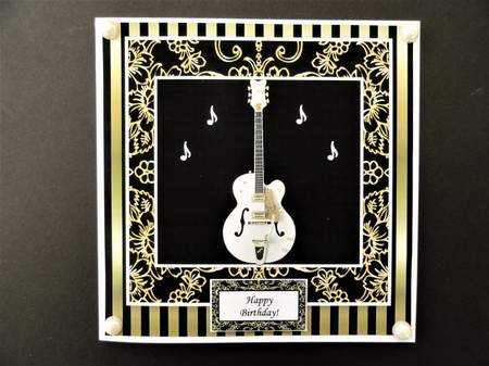 White Guitar 8x8 Black & Gold for Men & Women Card Topper by Valerie Spowart
