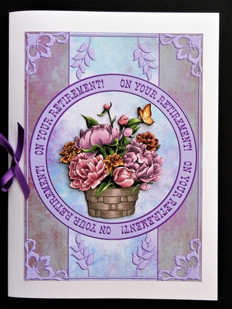 Retirement Basket of Peonies A4 Card Kit by Valerie Spowart