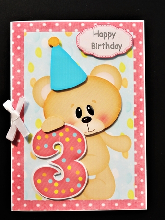 Birthday Bear with Polka Dot Number 3 by Valerie Spowart