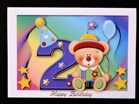 Happy 2nd Birthday Bear A4 by Valerie Spowart