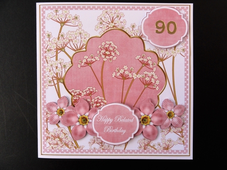 Pink Dotty Fmk Belated Birthday 7in Time Flower Decoupage by Valerie Spowart