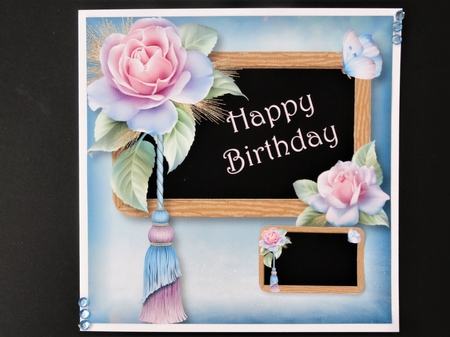Birthday Black Board & Pastel Roses 8x8 Quick Topper by Valerie Spowart