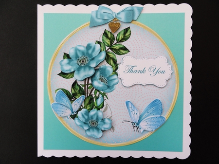 Dusky Teal Wild Rose Thank You 7in Circle Decoupage Topper by Valerie Spowart