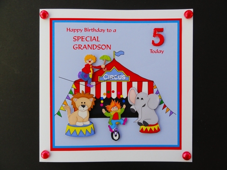 Birthday Card for Grandson Age 5 with Circus Scene by Valerie Spowart