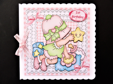 Little Bonnet Baby Girl with Her Bottle & Stars, 8x8 by Valerie Spowart