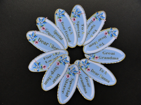 Blue Oval Sentiment Tags - Female Relations by Valerie Spowart