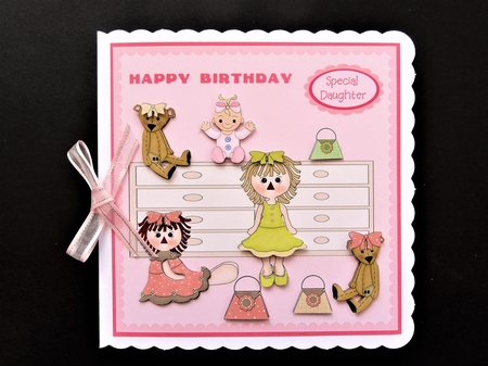 Birthday Card for Girl with Dolls, Teddies,handbags by Valerie Spowart