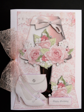 Romantic Lamp, Shoes,purse and Roses Quick Card by Valerie Spowart