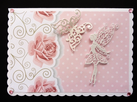 Blank card front / topper - flourish, Pink Roses & Polka  by Valerie Spowart