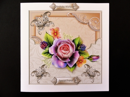 Rose and berry 7x7 card with decoupage by Valerie Spowart
