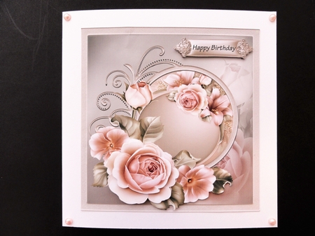 Summer rose 7x7 card with decoupage by Valerie Spowart
