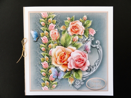 Pastel Roses Decoupage Card Front by Valerie Spowart