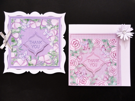 Pink and Lilac Floral with Butterflies 5in x 5in Card Fronts by Valerie Spowart