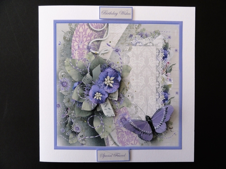 Violets and lace 7x7 card with decoupage by Valerie Spowart