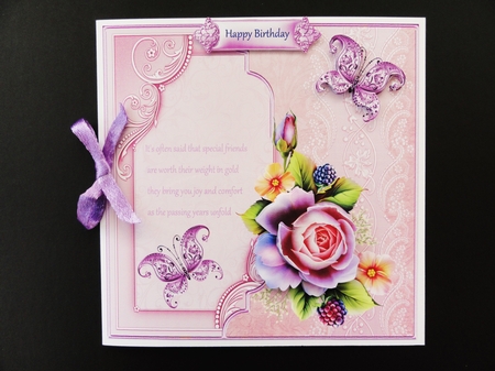 Friendship rose 7x7 card with verse and decoupage by Valerie Spowart