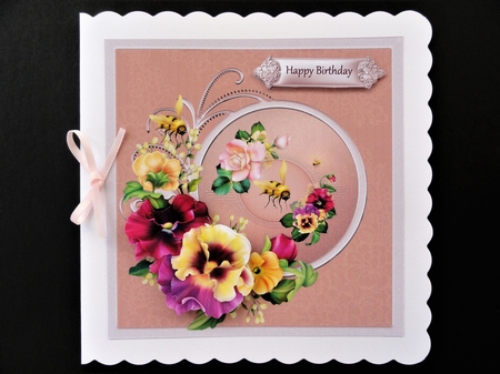 Summer pansy 7x7 card with decoupage by Valerie Spowart