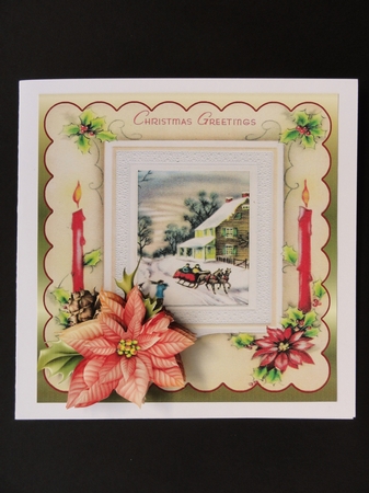 Christmas visitors 5.5x5.5 card with decoupage and sentiment tags by Valerie Spowart