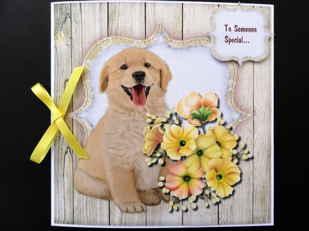 Flowers For You Cute Puppy Card Topper by Valerie Spowart