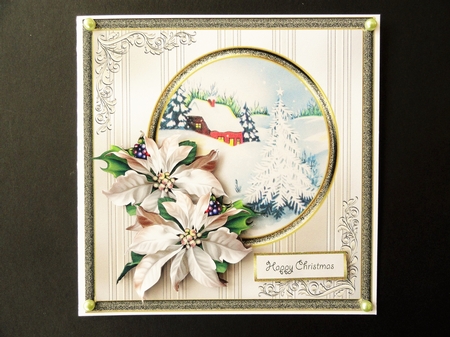 House in the snowhills 7x7 card with decoupage and sentiment tags by Valerie Spowart