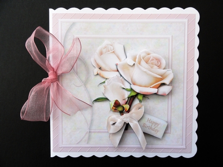 Cream Roses With Ornate Border Card Kit by Valerie Spowart