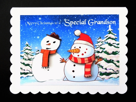 Christmas card for Grandson with 3D snowmen by Valerie Spowart