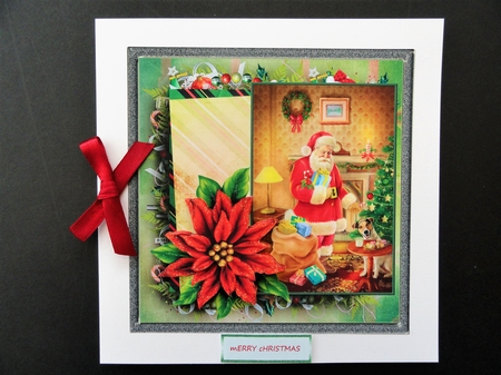 Santa has a friend dog 7x7 card with decoupage by Valerie Spowart