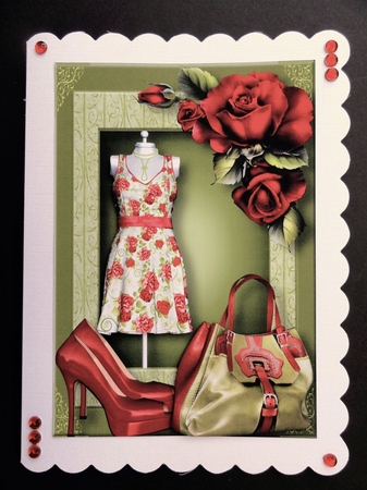 Red Roses Dress, Shoes & Bag A5 by Valerie Spowart
