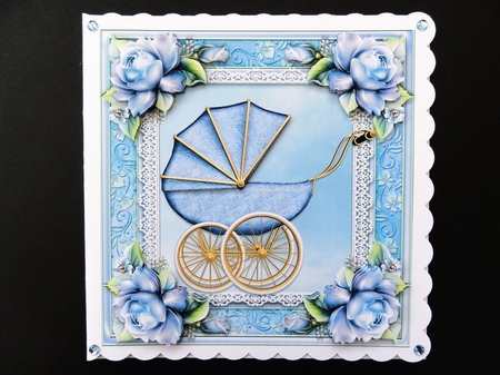 Baby Boy Pram With Roses 8x8 Mini Kit by Valerie Spowart