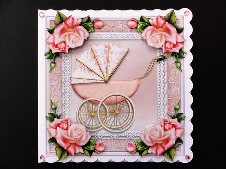 Baby Girl Pram With Roses 8x8 Mini Kit by Valerie Spowart