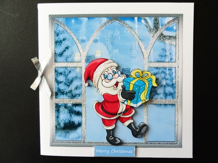 santas gift 7x7 card with decoupage and sentiment tags by Valerie Spowart