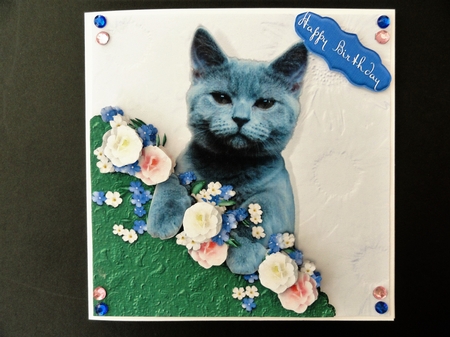 Cute Grey Kitty with Embossed look and faux Corner Pocket by Valerie Spowart