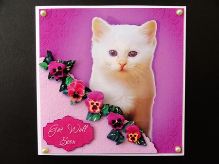 Cute White Kitty with Embossed look and faux Corner Pocket by Valerie Spowart