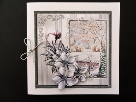 Winter river 7x7 card with decoupage and sentiment tags by Valerie Spowart