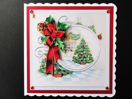 Holly and a Christmas tree 7x7 card with decoupage by Valerie Spowart