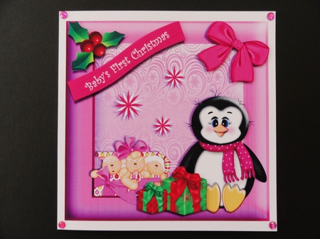 Penguin and Gingerbread Babies First Christmas pink by Valerie Spowart