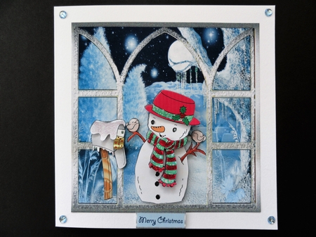 Snowman and bird friends 7x7 card  by Valerie Spowart