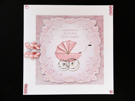 Pink Pram Baby Girl Card by Valerie Spowart