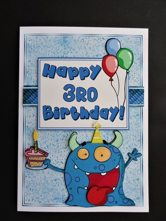 Monster alien 3rd birthday card by Valerie Spowart