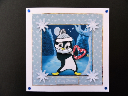 Penguin with the candy cane heart by Valerie Spowart