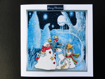 Snowmen hanging stars by Valerie Spowart